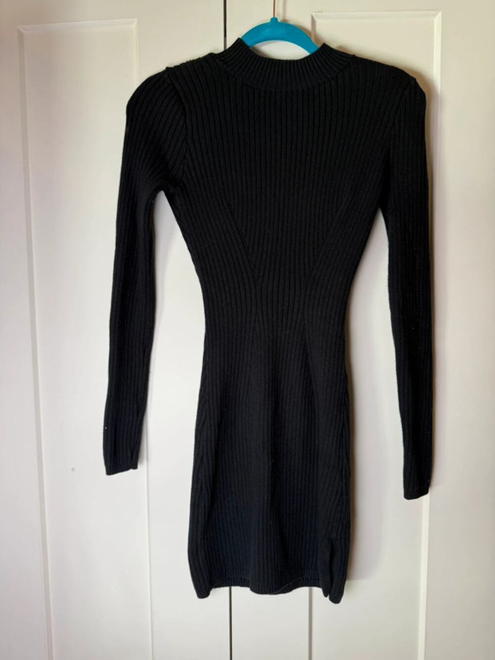 Hollister Black Ribbed Knit Bodycon Mini Dress S Mock Neck Long Sleeve